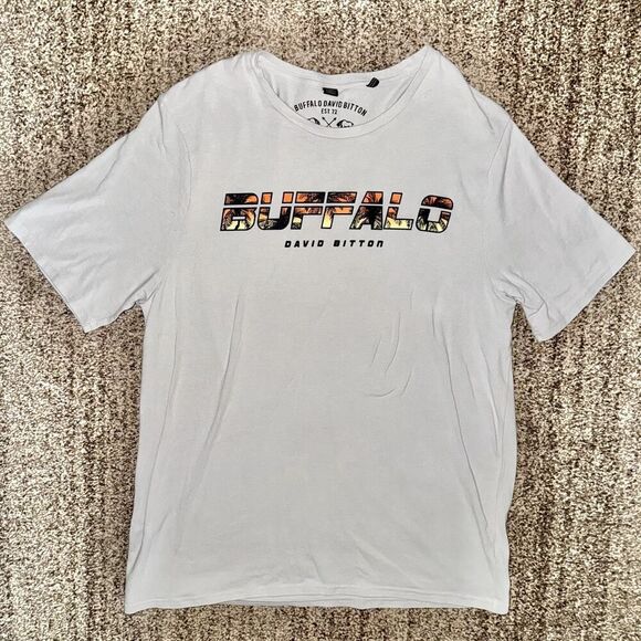 Buffalo David Bitton Men's Graphic Logo Tee T-Shirt in White Size XL - Picture 1 of 8